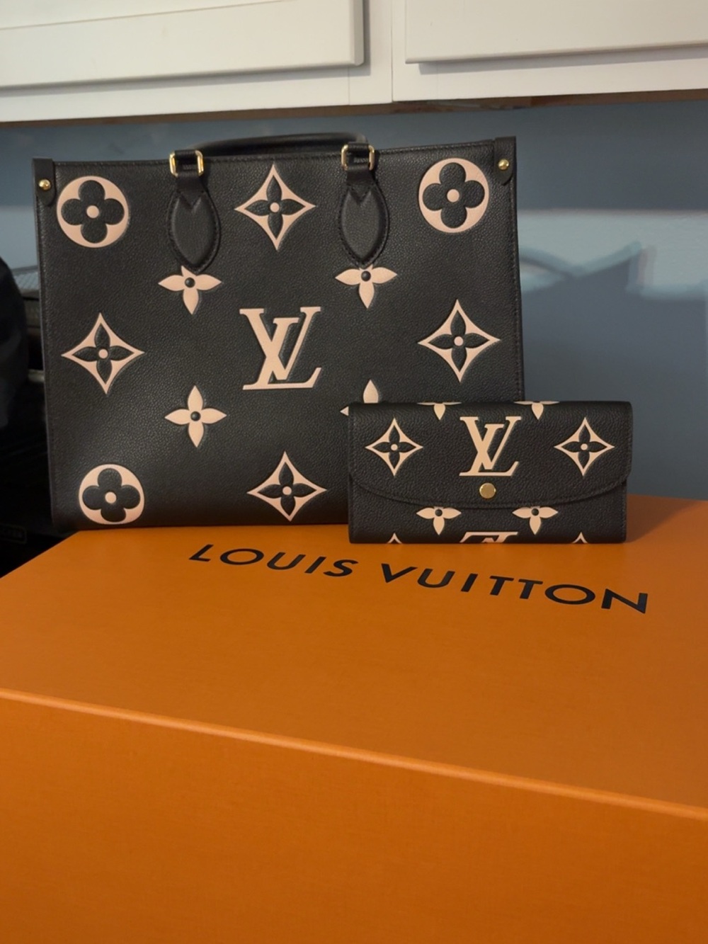 Louis Vuitton Black & Pale Pink Oversized Monogram Tote with Matching Wallet